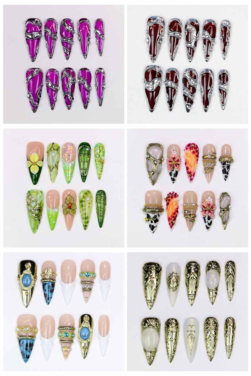 10Pcs Long Stiletto Press-On N - огляд і ціна Resin Art Of Flowers